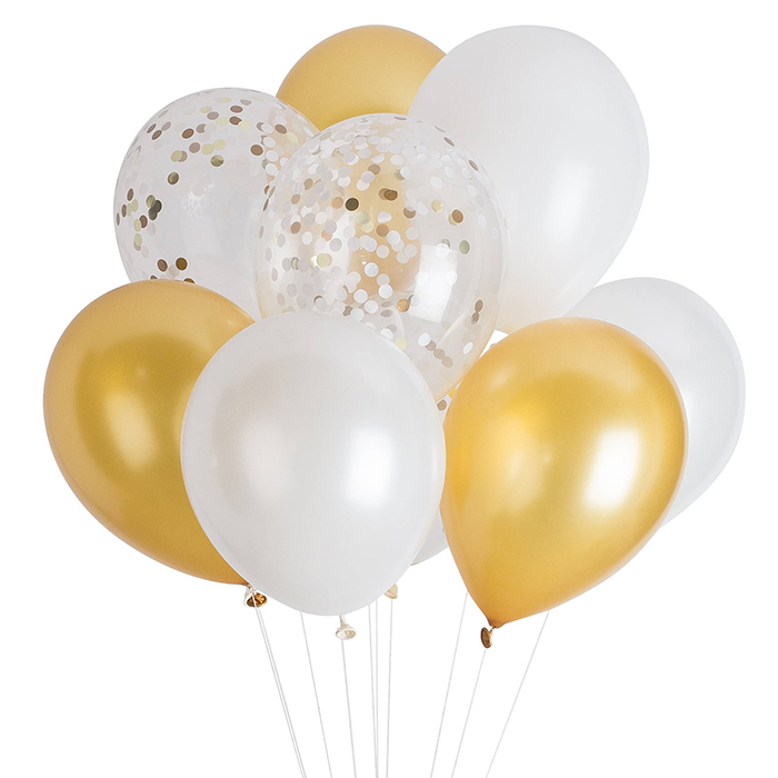 Gold And White Balloon Bouquet