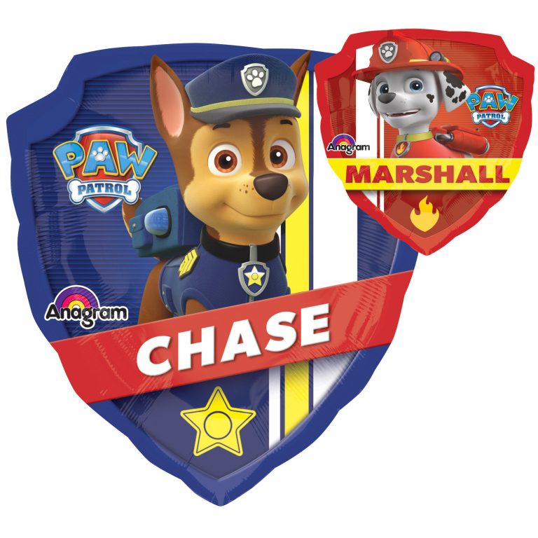 25" Paw Patrol Chase & Marshall Badge Foil Balloon. 